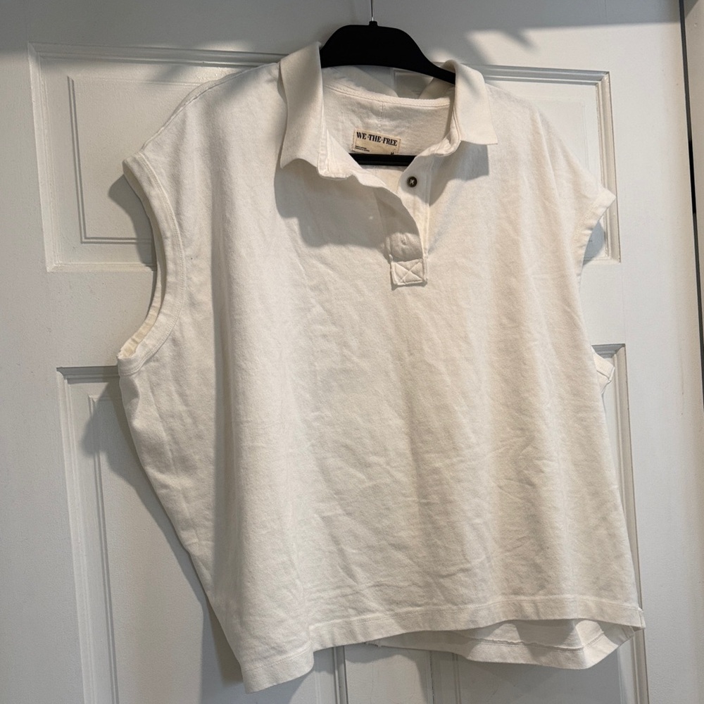 Free People White Collared Top